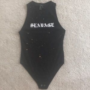 Forever 21 black Slavage print bodysuit